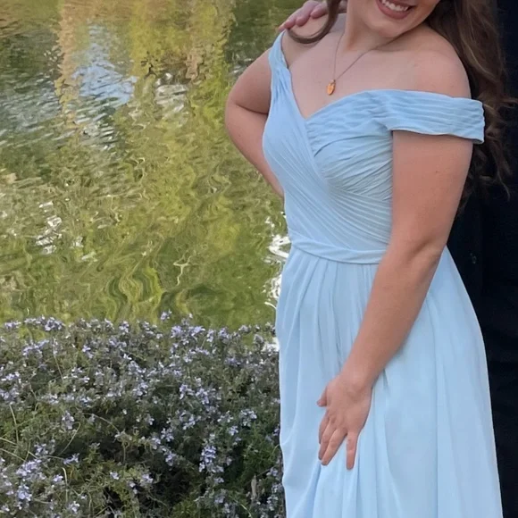 Azazie A-Line Off-The-Shoulder Floor-Length Chiffon Bridesmaid Dresses - Sky Blue Azazie A-Line Off-The-Shoulder Floor-Length Chiffon Bridesmaid Dresses - Sky Blue